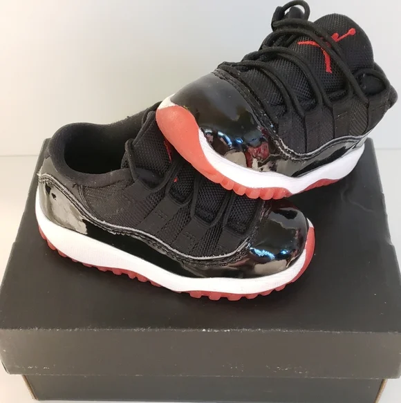 Jordan 11 Retro Low Kids Black and Red Sneakers - Picture 2 of 7